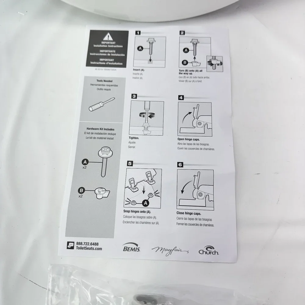 Bemis 730SLEC 000 Round Toilet Seat - Slow Close - Solid Plastic - White